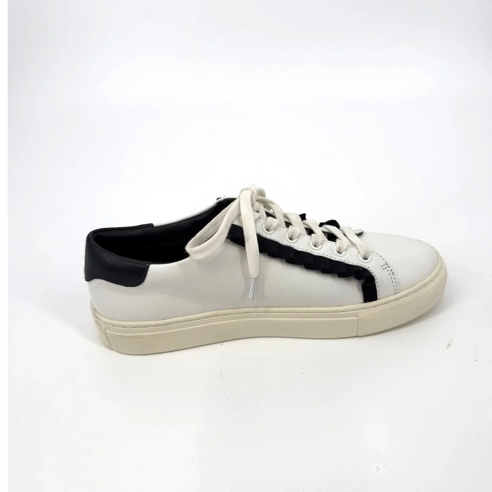 Tory Sport Ruffle Sneaker Womens 7M White Navy Leather Low Top Tennis Shoe